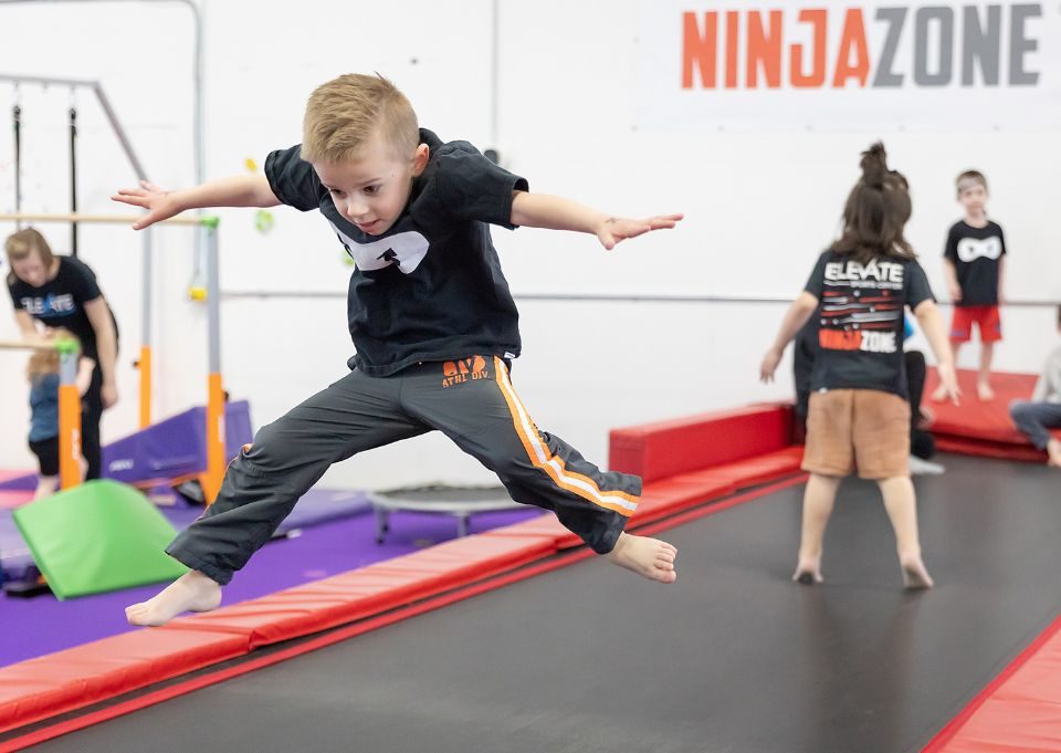 lil ninja kids jumping on the trampoline