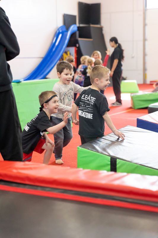 lil ninjas kids running on obstacle course and having fun